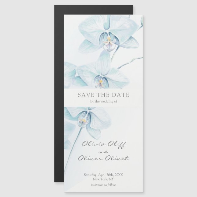 Carte Magnétique Orchidée bleue douce Enregistrer la date Invitatio (Devant / Derrière)