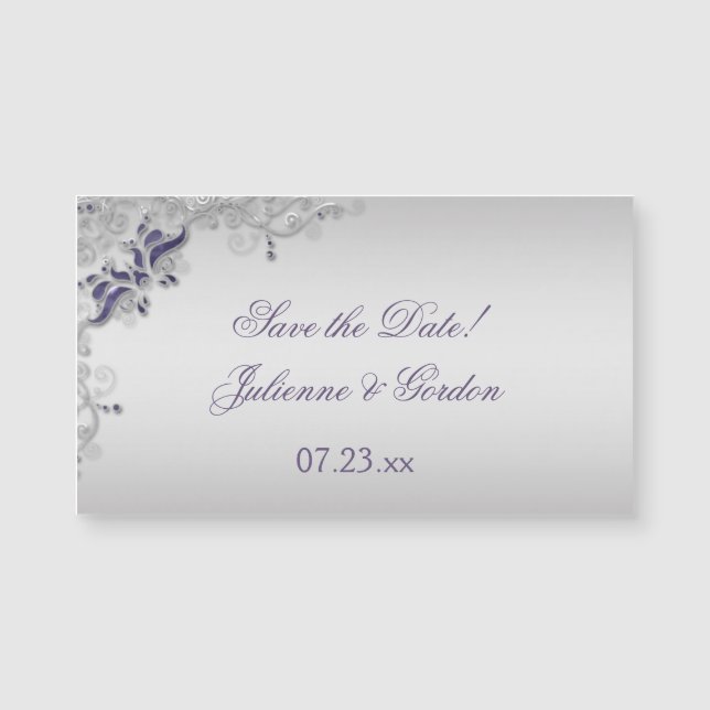 Carte Magnétique Ornate Purple Silver Floral Fils Enregistrer La Da (Devant)