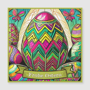 Carte Magnétique Ostermotiv farbiger Cartoon mit Ostéréier 50085