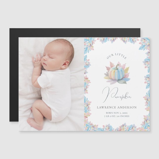 Carte Magnétique Our Little Pumpkin Baby Photo Birth Announcement (Devant / Derrière)