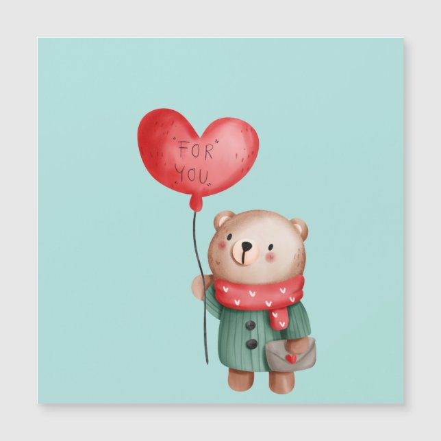Carte Magnétique Ours en peluche de la Saint Valentin tenant un bal (Devant)