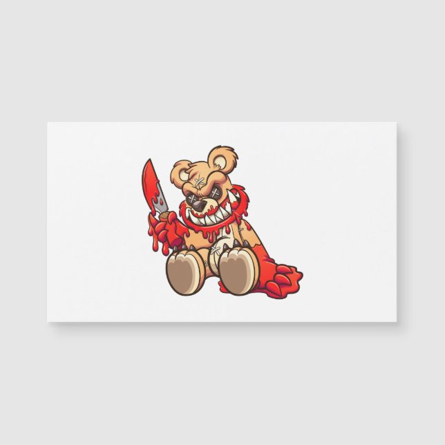 Carte Magnétique ours en peluche maléfique couvert de sang et tenan (Devant)