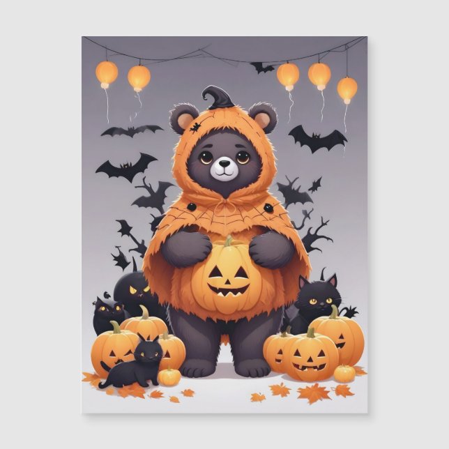 Carte Magnétique Ours Halloween Mignon Adorable Drôle Animal Magie (Devant)