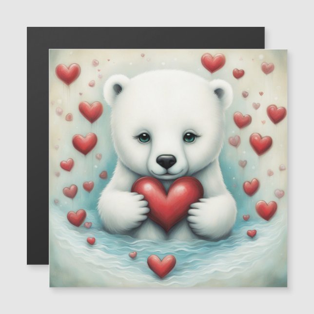 Carte Magnétique Ours polaire amour 1 (Devant / Derrière)
