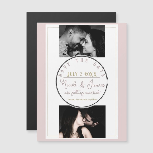 Carte Magnétique Oyster Pink & Gold Modern Minimal Enregistrer la d (Devant / Derrière)