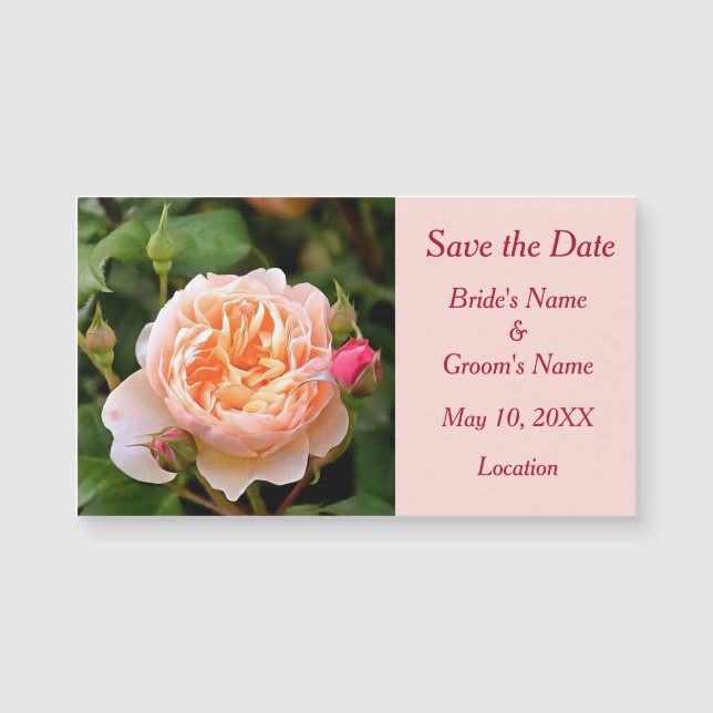 Carte Magnétique Pale Orange Rose et Buds Enregistrer la date (Devant)