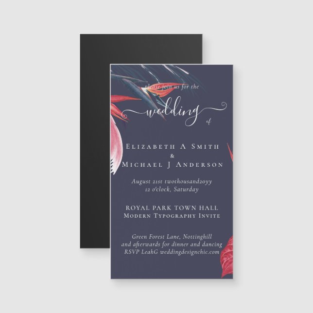 Carte Magnétique Pampas Tropical Mariage de Berry Marine (Devant / Derrière)