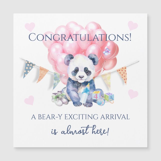 Carte Magnétique Panda bunting and balloons Baby Shower (Devant)
