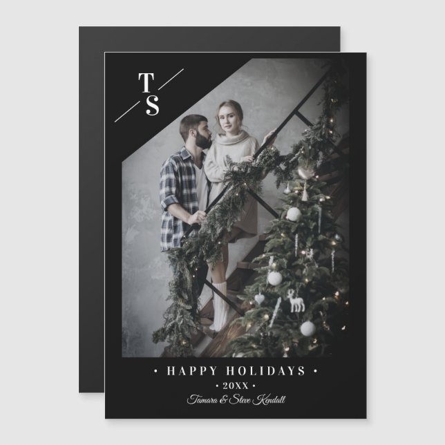 Carte Magnétique Pandemic Modern Black Happy Holidays Custom Photo (Devant / Derrière)