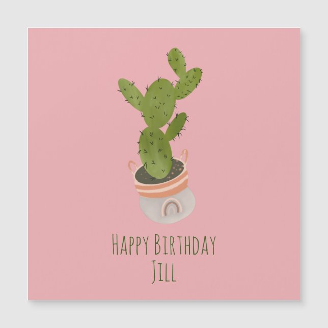 Carte Magnétique Panier arc-en-ciel de plantes de cactus dessinées  (Devant)