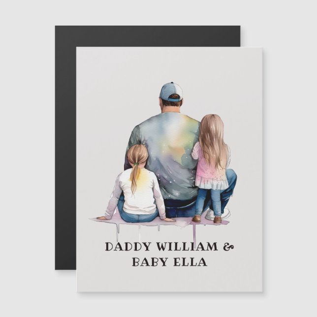 Carte Magnétique Papa personnalisé et filles (9) (Devant / Derrière)