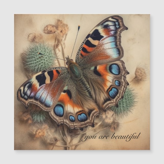 Carte Magnétique Papillon aux ailes à motif de paon personnalisable (Devant)