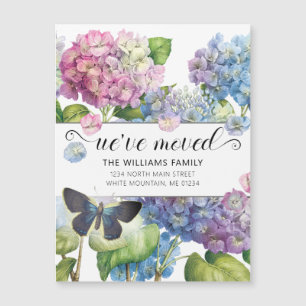 Carte Magnétique Papillon floral vintage Blue Hydrangea Moving
