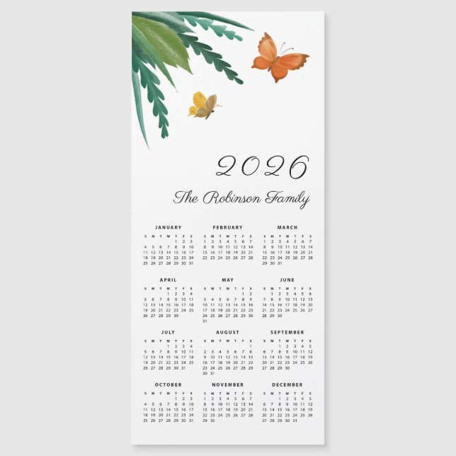 Carte Magnétique Papillons aquarelles élégants Calendrier mignon 20 (Devant)