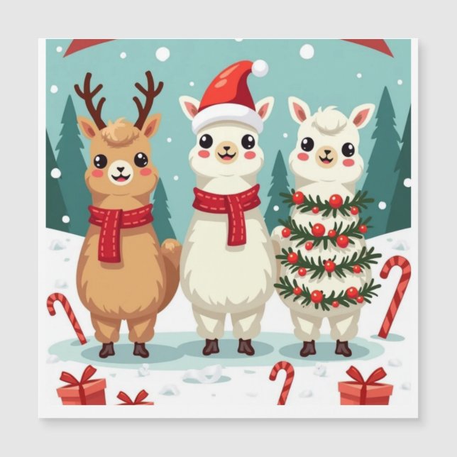 Carte Magnétique Parade des lamas de Noël (Devant)