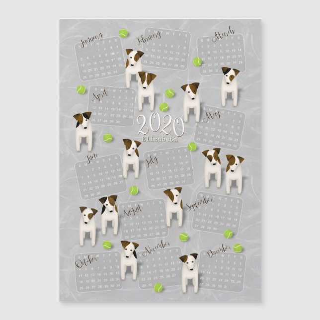 Carte Magnétique Parson Jack Russell Terriers gris calendrier 2020 (Devant)