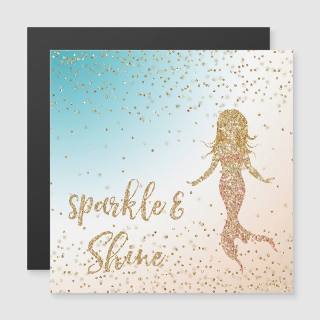 Carte Magnétique Parties scintillant d'étincelle Aqua Gold Mermaid  (Devant / Derrière)