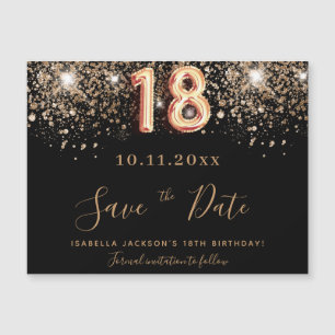 Carte Magnétique parties scintillant noire de 18e anniversaire enre