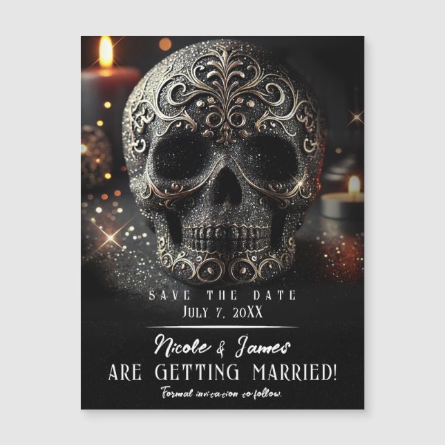Carte Magnétique Parties scintillant noire Glam Sparkle Crâne gothi (Devant)