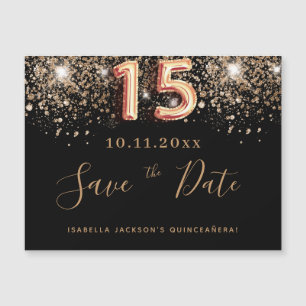 Carte Magnétique Parties scintillant noire Quinceanera enregistrer 