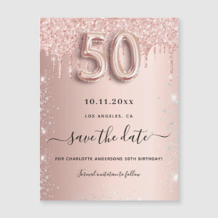 Carte Magnétique parties scintillant rose de 50e anniversaire enreg