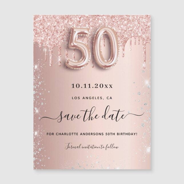 Carte Magnétique parties scintillant rose de 50e anniversaire enreg (Devant)