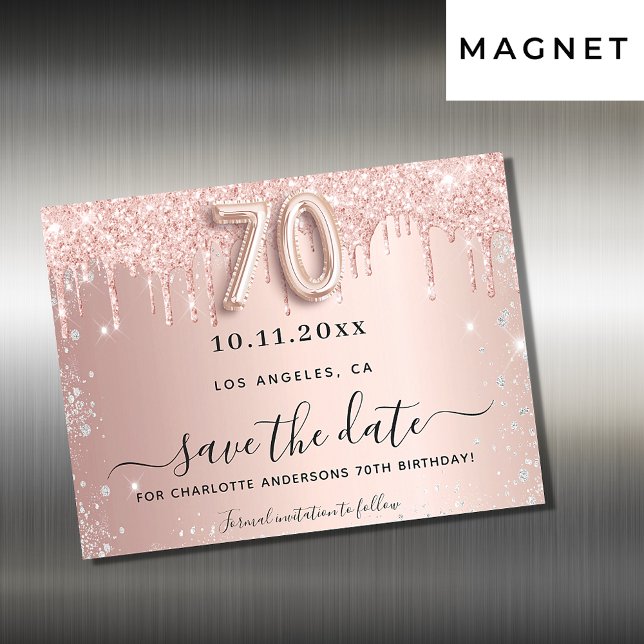 Carte Magnétique parties scintillant rose de 70e anniversaire enreg (Créateur téléchargé)