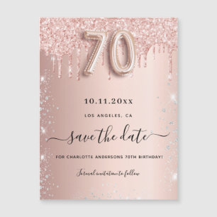 Carte Magnétique parties scintillant rose de 70e anniversaire enreg