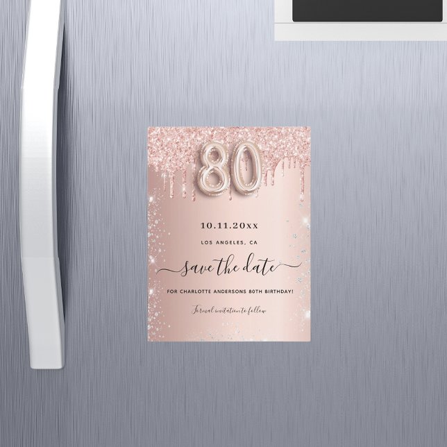 Carte Magnétique parties scintillant rose de 80e anniversaire enreg (Créateur téléchargé)
