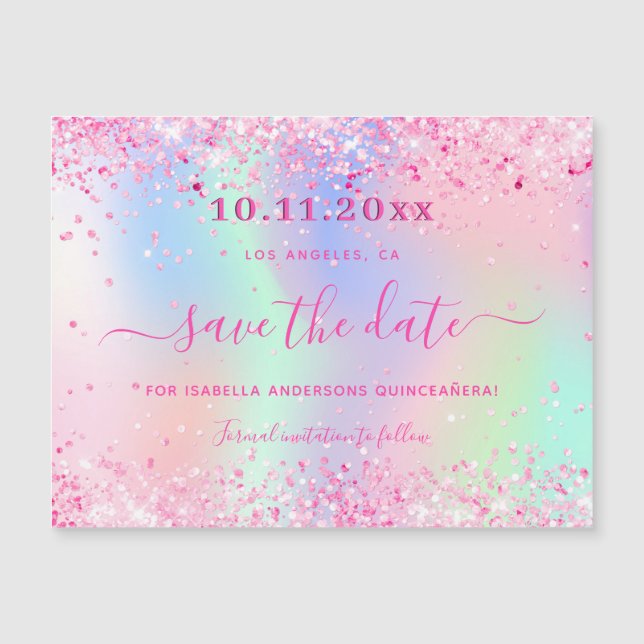 Carte Magnétique Parties scintillant rose Quinceanera enregistrer l (Devant)