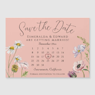 Carte Magnétique Pastel Pink Flower Mariage Calendrier Enregistrer 