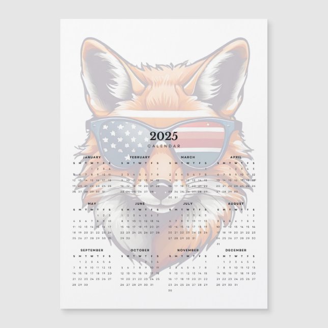 Carte Magnétique Patriot Fox Rouge Blanc Bleu Lunettes de soleil Ma (Devant)