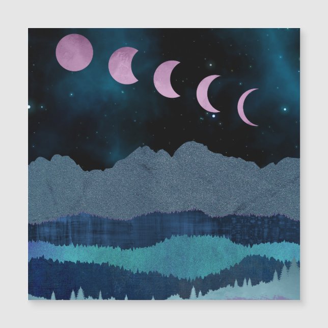 Carte Magnétique Paysage des phases de la lune rose (Devant)