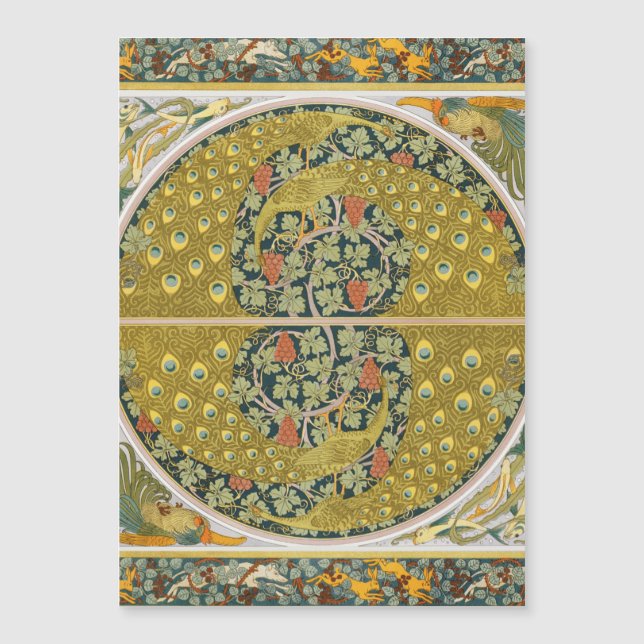 Carte Magnétique Peacock Art Nouveau Style rond design complexe (Devant)