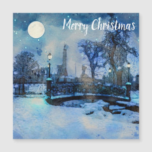 Carte Magnétique Peinture de la nuit d'hiver en ville