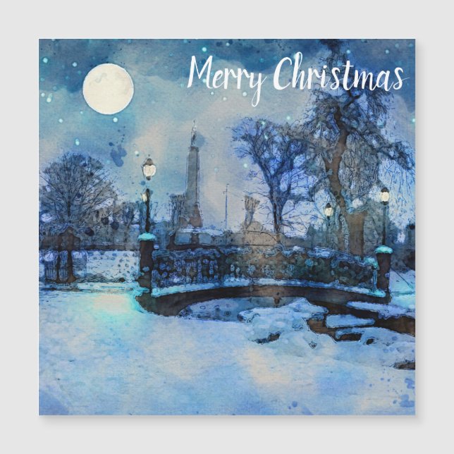 Carte Magnétique Peinture de la nuit d'hiver en ville (Devant)