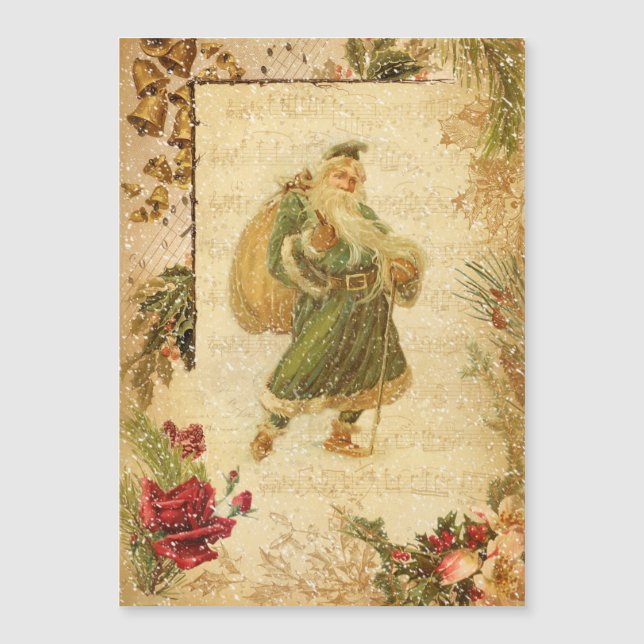 Carte Magnétique Père Noël en Neige avec Roses & Musique (Devant)