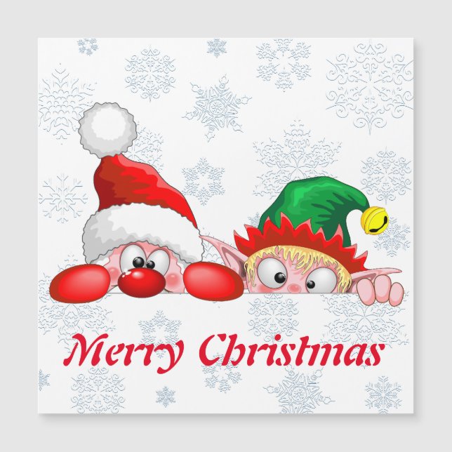 Carte Magnétique Père Noël et Elf Cute et drôle Caractères Pékin (Devant)