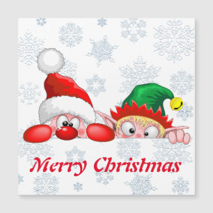 Carte Magnétique Père Noël et Elfe Mignons et drôles Personnages qu