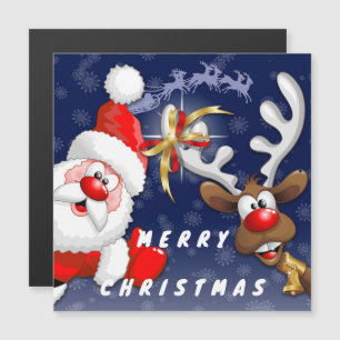 Carte Magnétique Père Noël et Renne Joyeux Noël Heureux Dessin Anim