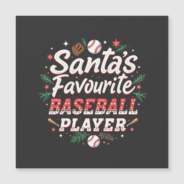 Carte Magnétique Père Noël Joueur favori de baseball Arbre de Noël (Devant)