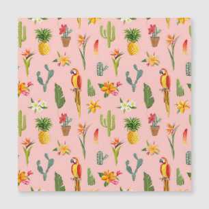 Carte Magnétique Perroquet tropical, Motif Vintage Cactus.