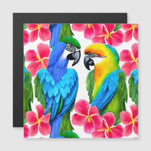Carte Magnétique Perroquets colorés aux fleurs tropicales jettent P