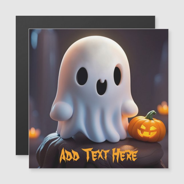 Carte Magnétique Personnage d'Halloween Bébé Fantôme Mignon Effraya (Devant / Derrière)