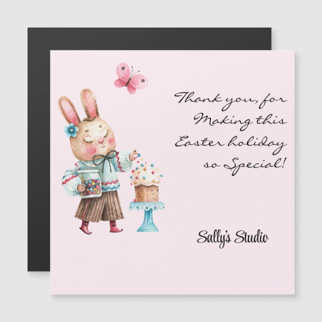 Carte Magnétique Personnalisable, mignon lapin de Pâques Merci magn (Devant / Derrière)