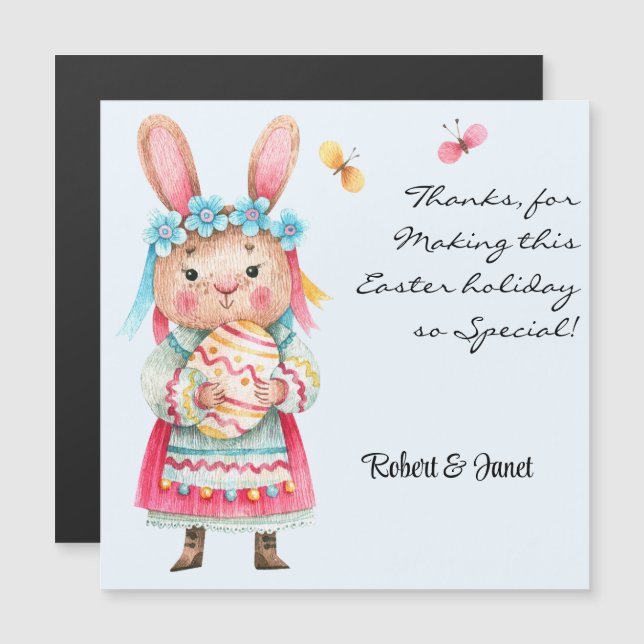 Carte Magnétique Personnalisable, Miss Lapin de Pâques Merci magnét (Devant / Derrière)