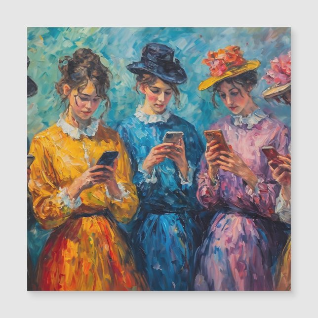Carte Magnétique Personnes du 19e siècle utilisant des smartphones (Devant)
