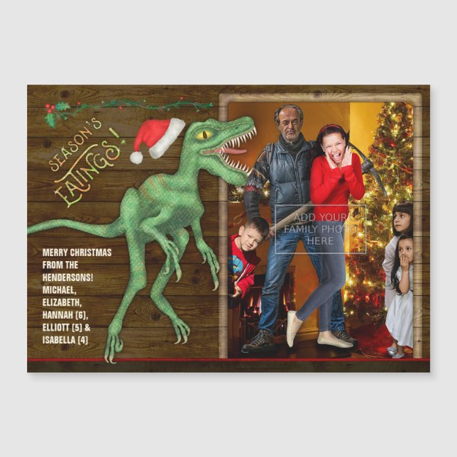 Carte Magnétique Photo de famille de Noël Funny Velociraptor Dinosa (Devant)