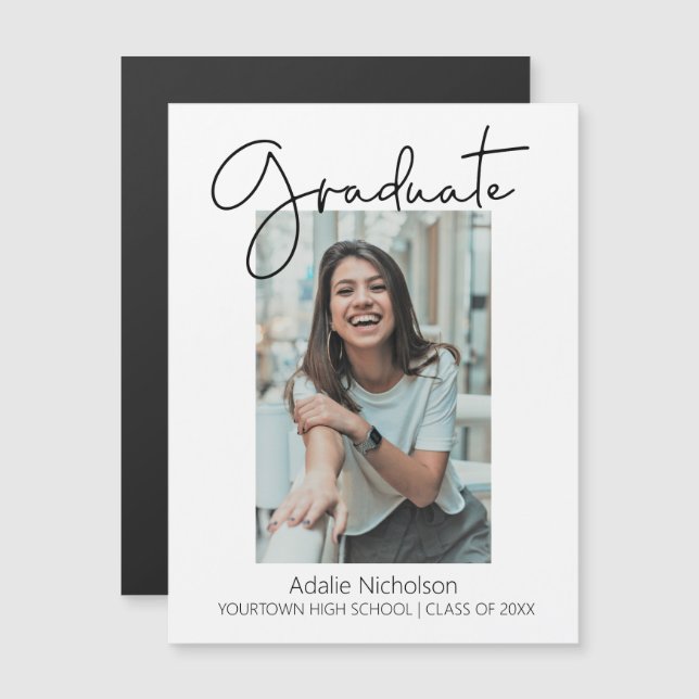 Carte Magnétique Photo de graduation minimaliste moderne blanche (Devant / Derrière)