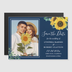 Carte Magnétique Photo de Navy Blue Sunflowers Enregistrer l'aimant
